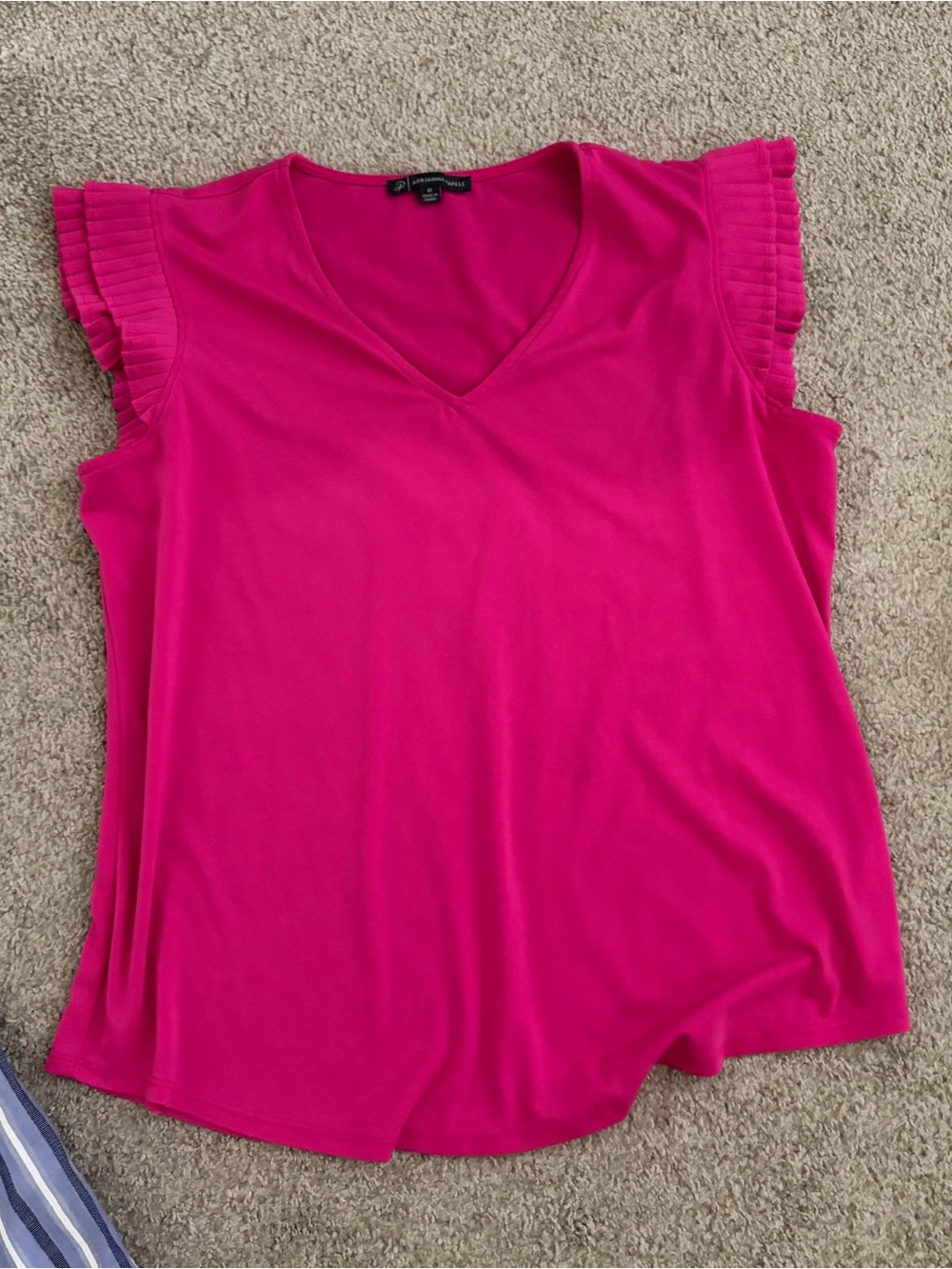 Pleated Cap-Sleeve V-Neck Blouse in Hot Pink